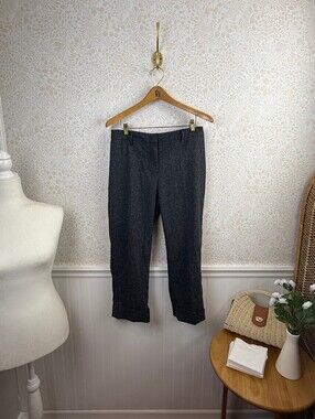Oscar by Oscar de la Renta Linen Blend Charcoal Gray Cuffed Trousers - Size - 4